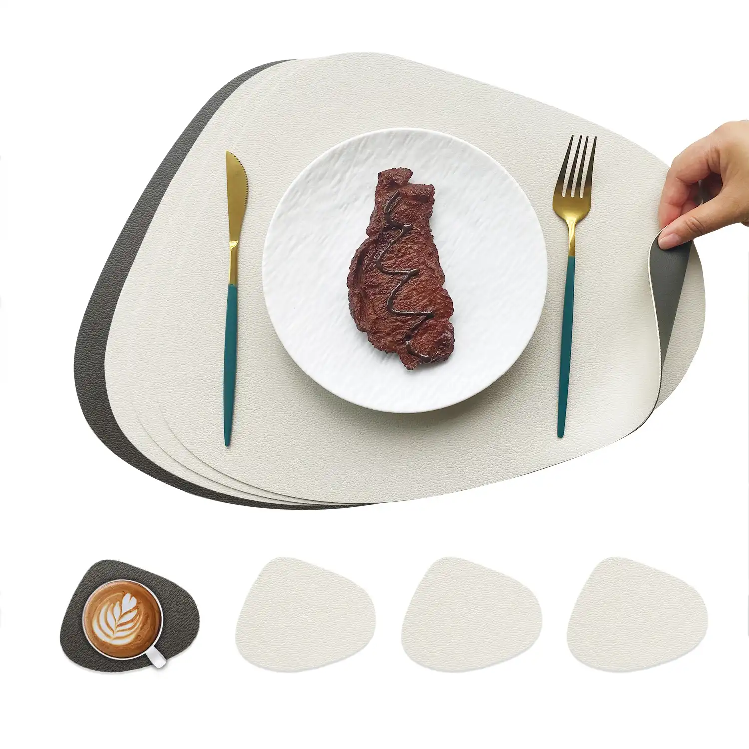 Wholesale Tear-Drop PU Leather Table Mats for Hotels