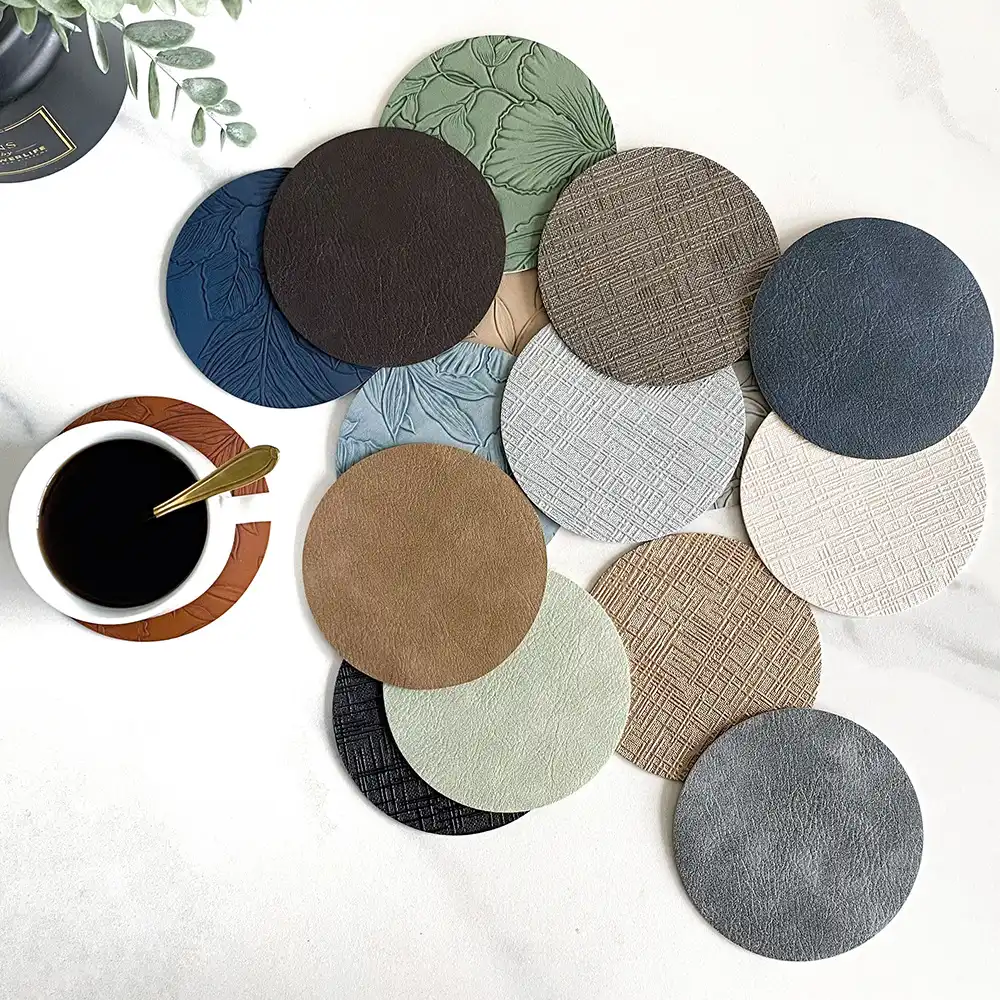Wholesale custom logo genuine leather desktop coasters | Anti-slip and waterproof