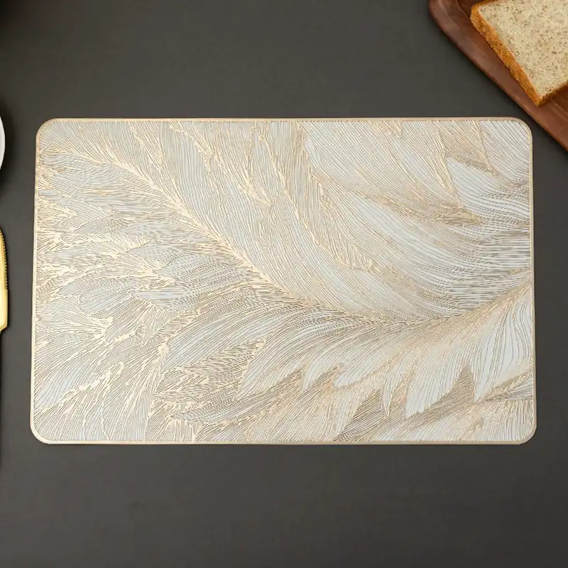 PVC Square Heat-Insulated Table Mat – Delicate Leaf Pattern
