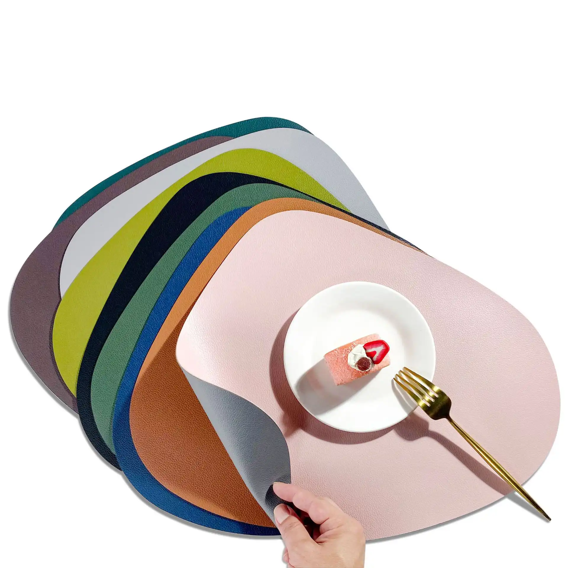 Wholesale Tear-Drop PU Leather Table Mats for Hotels3
