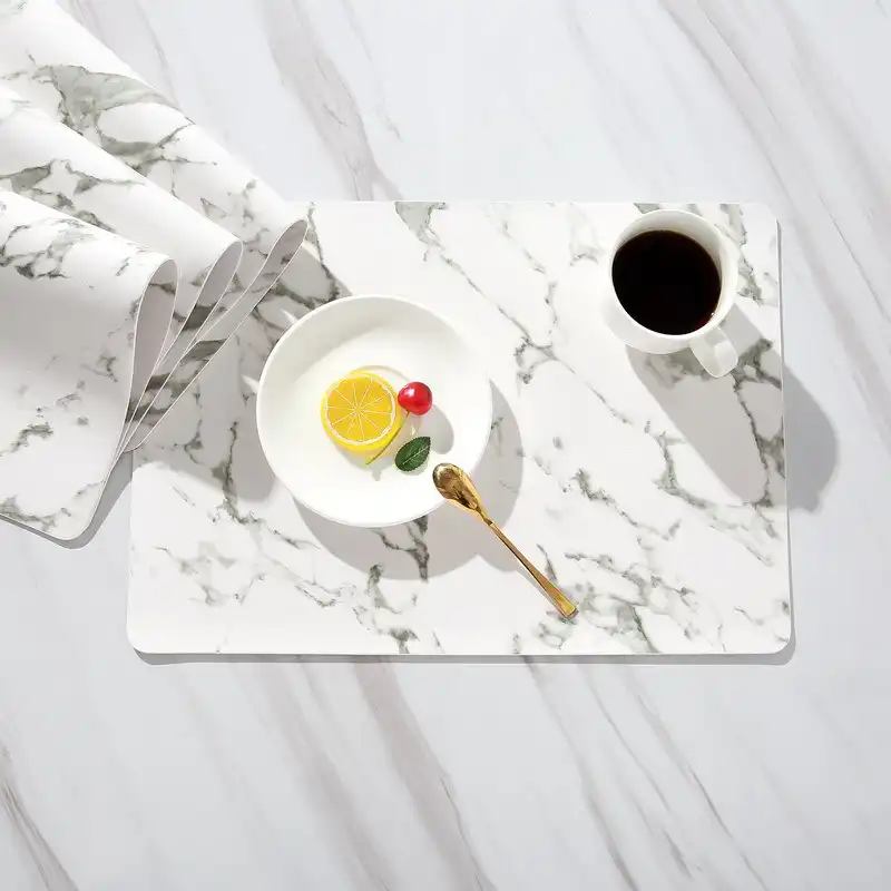 Factory direct sales of marble-patterned leather placemats | Double-sided use