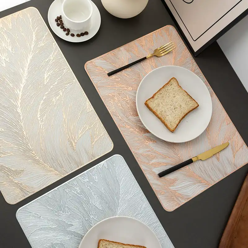 PVC Square Heat-Insulated Table Mat – Delicate Leaf Pattern3