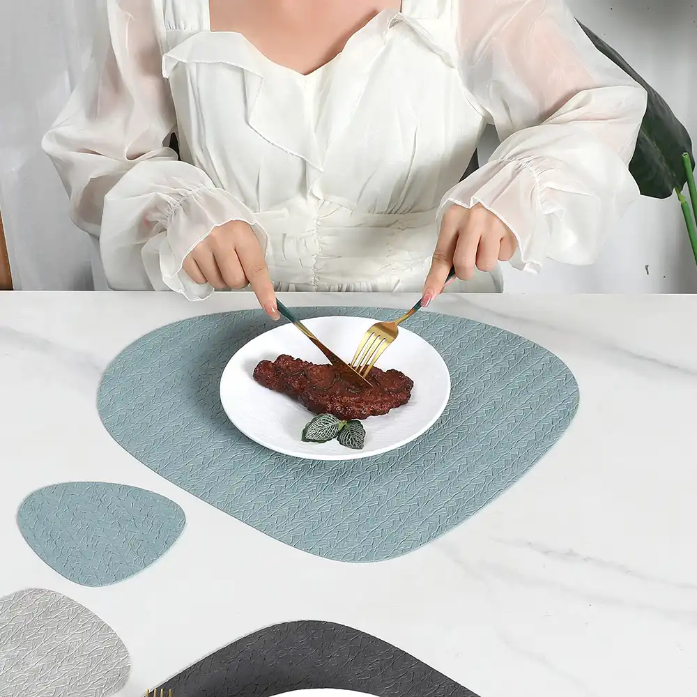 Teardrop-shaped wheat-ear patterned leather placemats wholesale | Luxury3