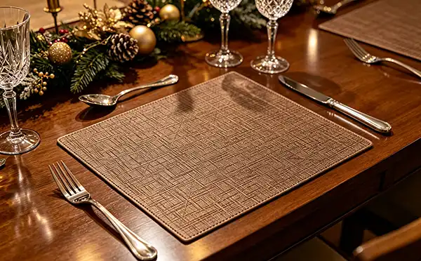 Luxury Square Metallic Faux Leather PVC Table Placemats