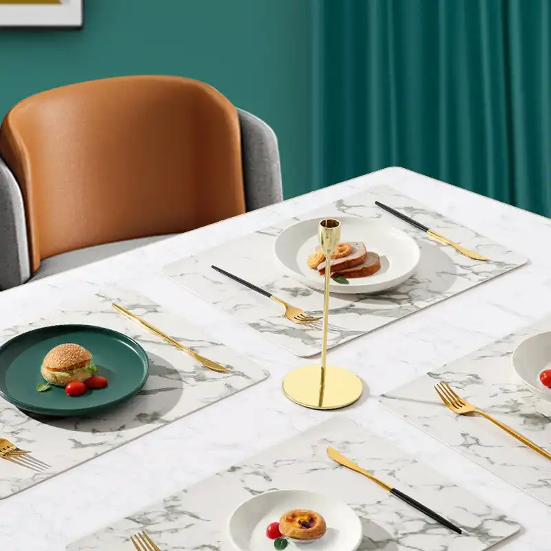 Factory direct sales of marble-patterned leather placemats | Double-sided use2