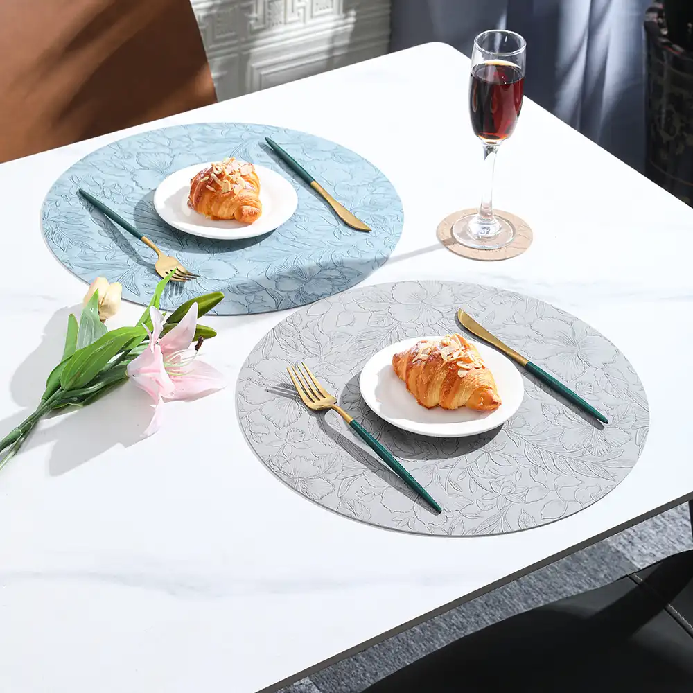 Round double-sided genuine leather placemats | Luxury non-slip wholesale3