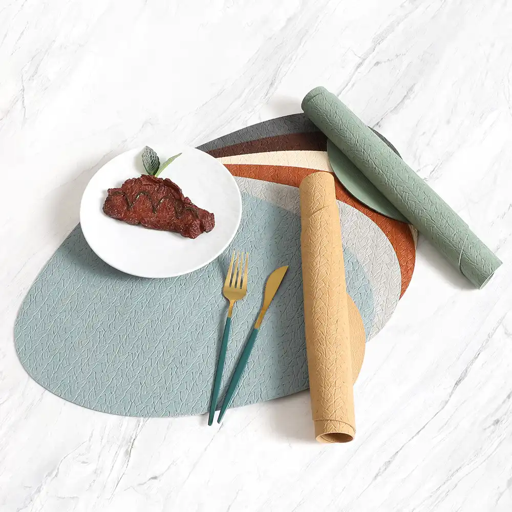 Teardrop-shaped wheat-ear patterned leather placemats wholesale | Luxury4