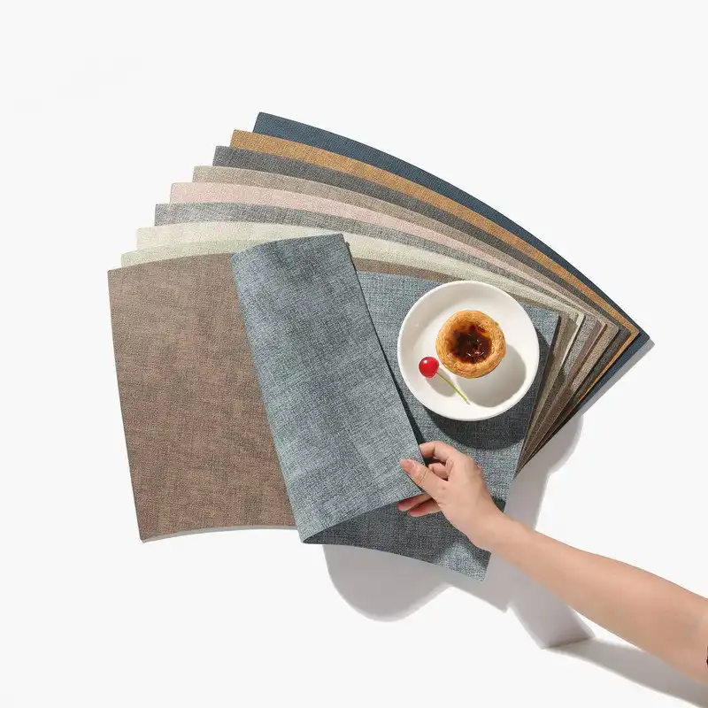 Wholesale Chinese-style linen textured wedge leather placemats3