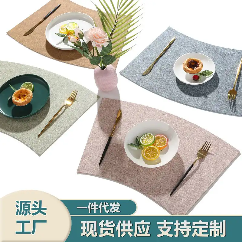 Wholesale Chinese-style linen textured wedge leather placemats2