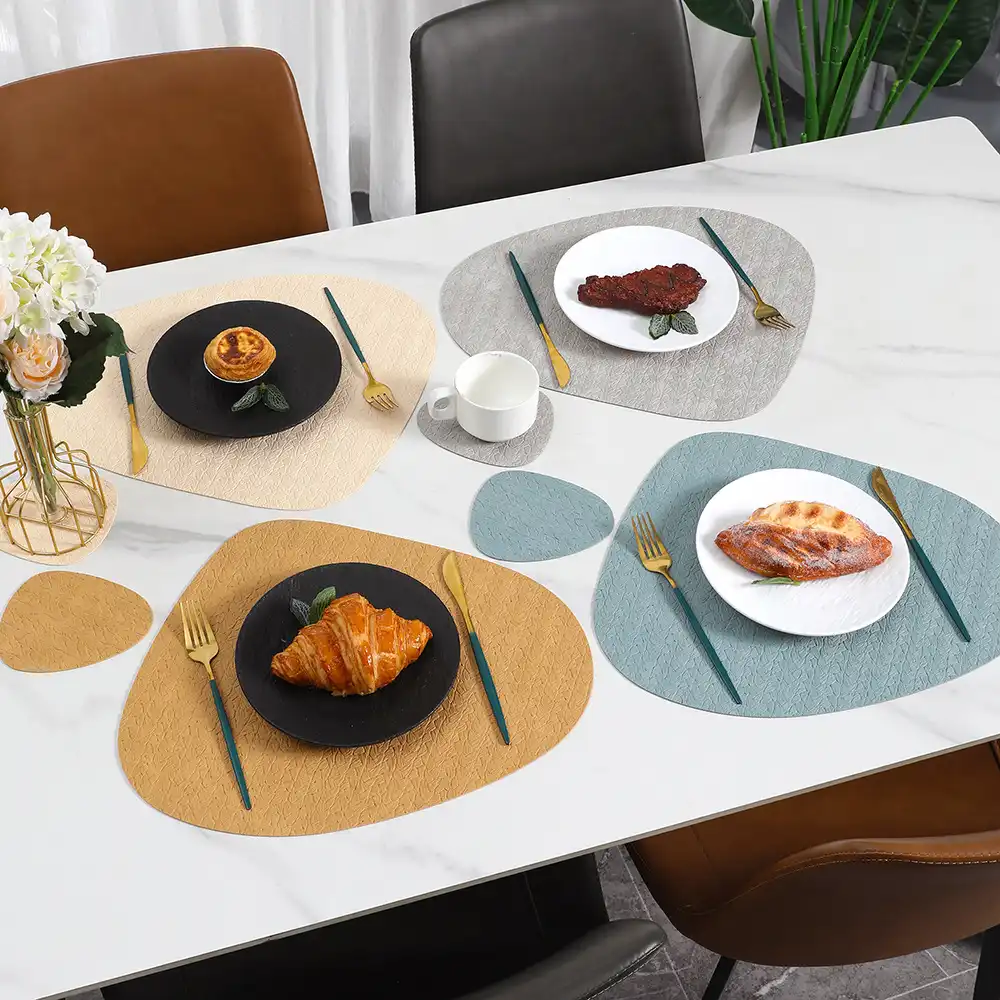 Teardrop-shaped wheat-ear patterned leather placemats wholesale | Luxury