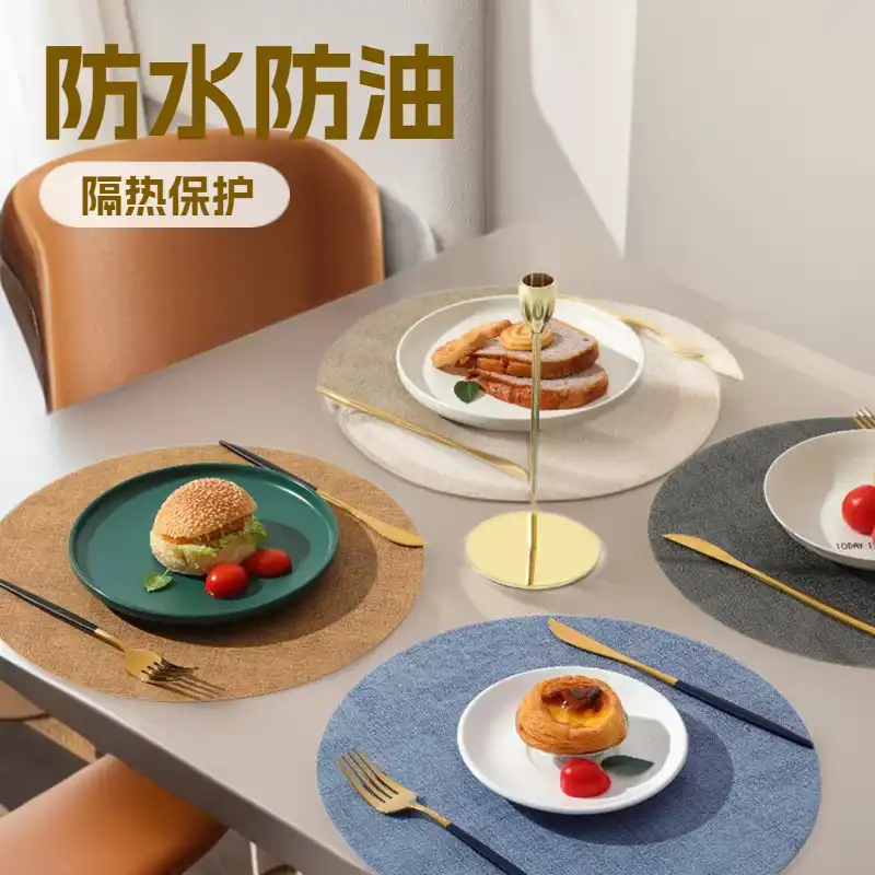Round Linen-Textured Leather Placemats | Reversible