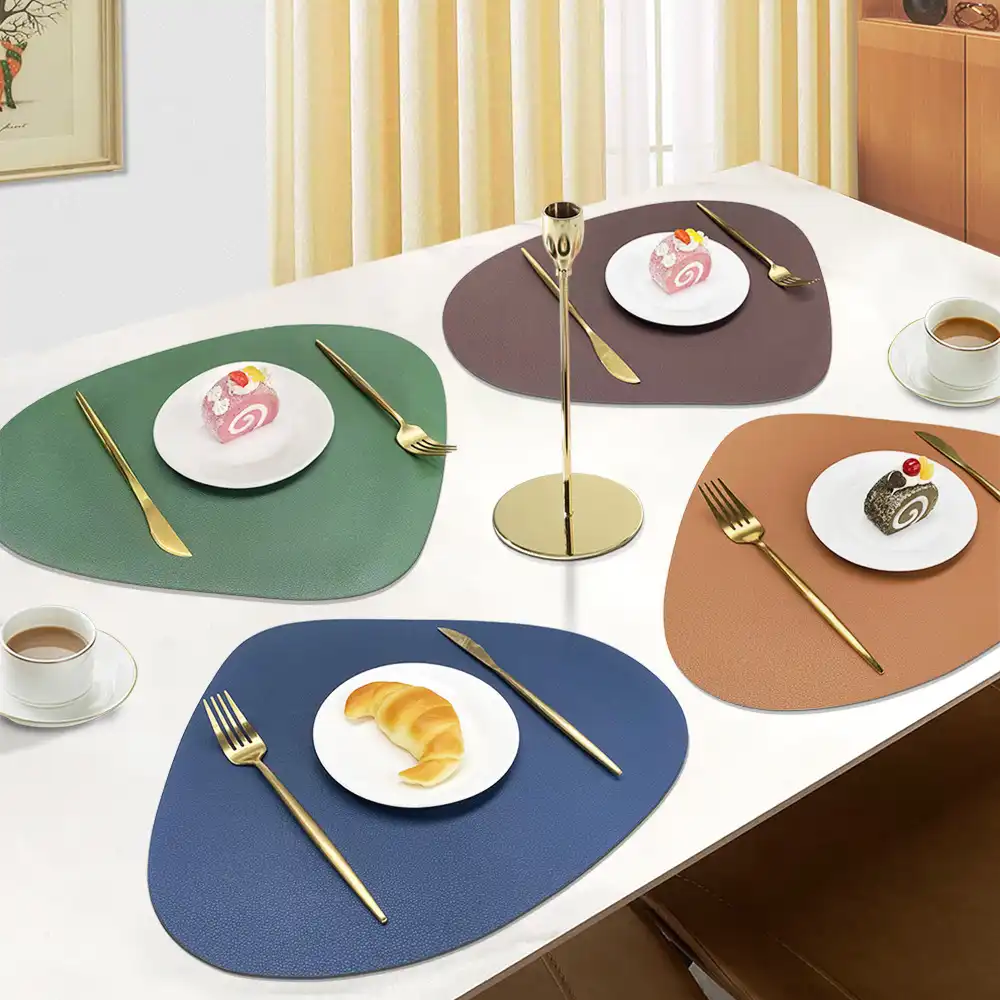 Wholesale Tear-Drop PU Leather Table Mats for Hotels2