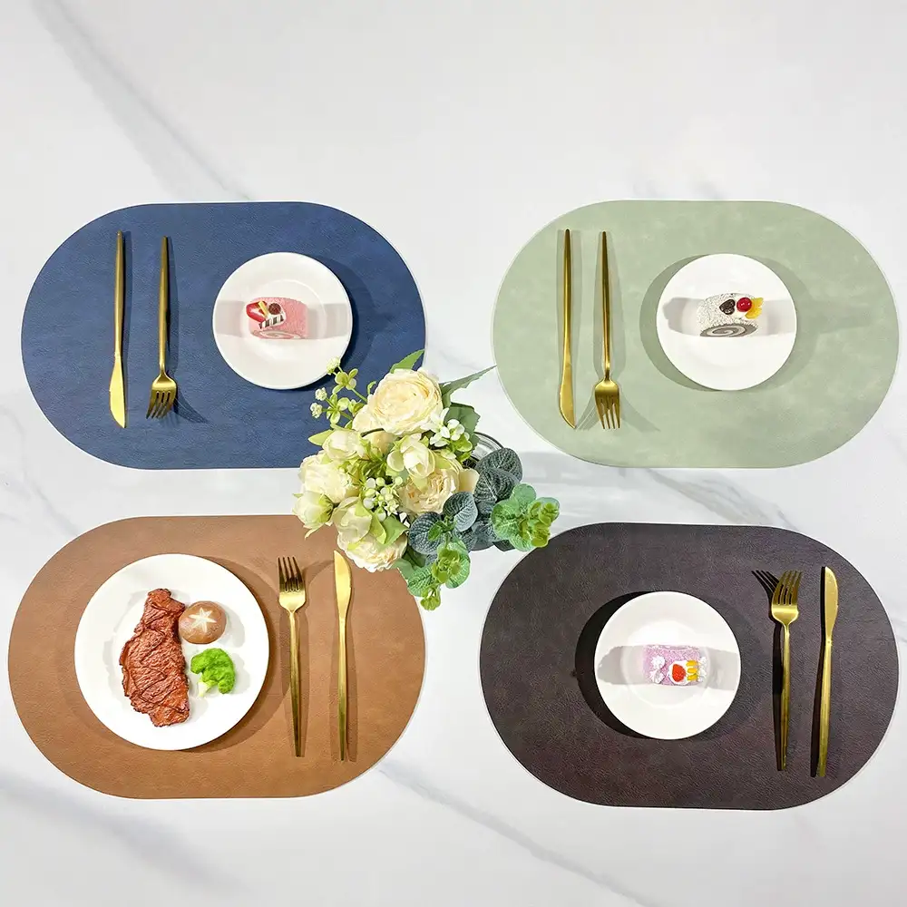 Oval double-sided cowhide-textured PVC placemat2
