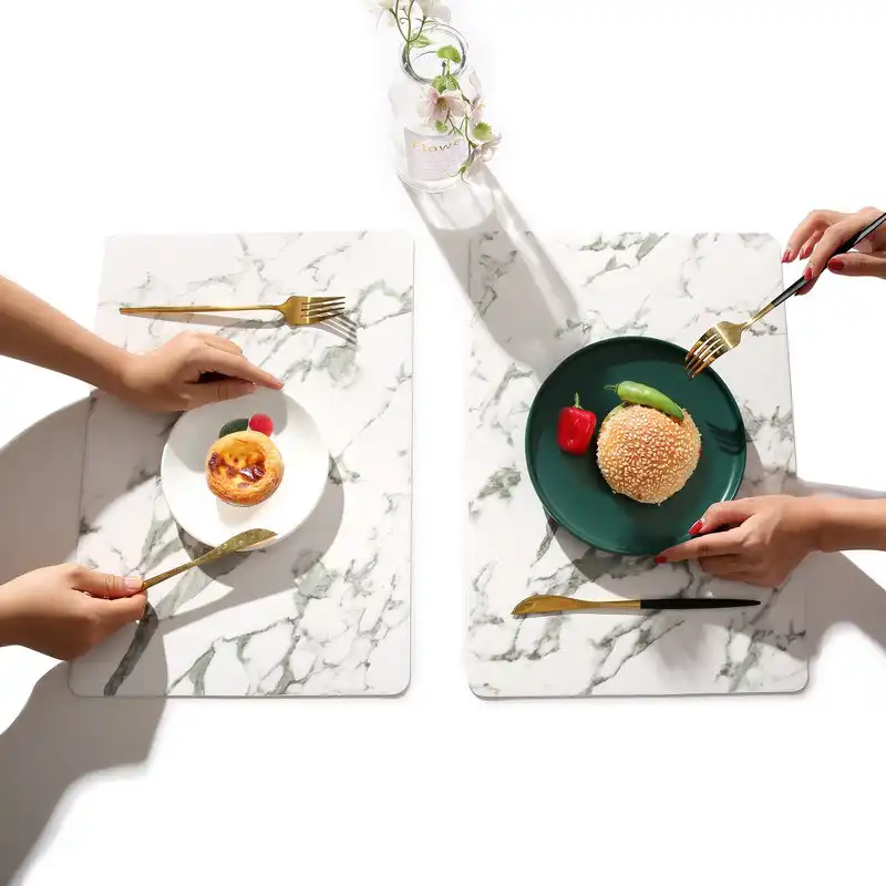 Factory direct sales of marble-patterned leather placemats | Double-sided use3