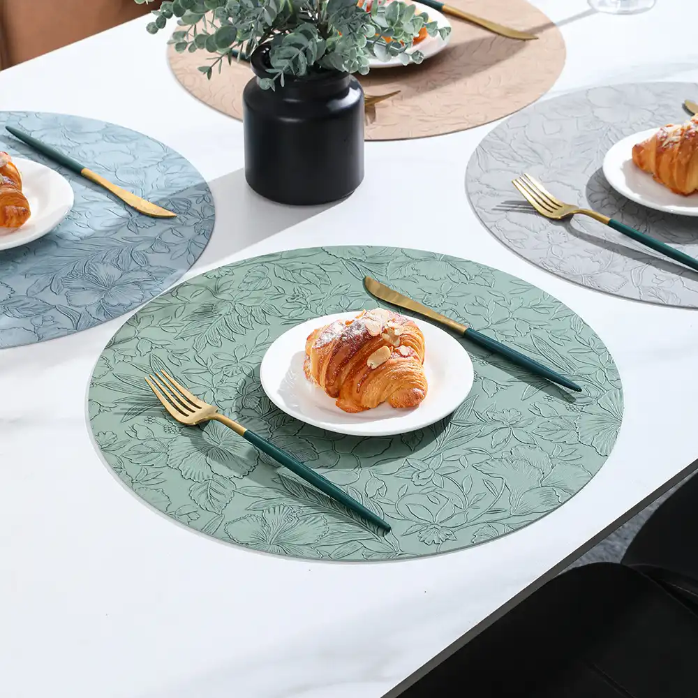 Round double-sided genuine leather placemats | Luxury non-slip wholesale2