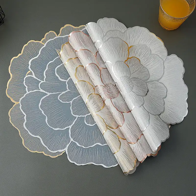 Wholesale Golden Peony Flower Pattern PVC Placemat | Heat Resistant4