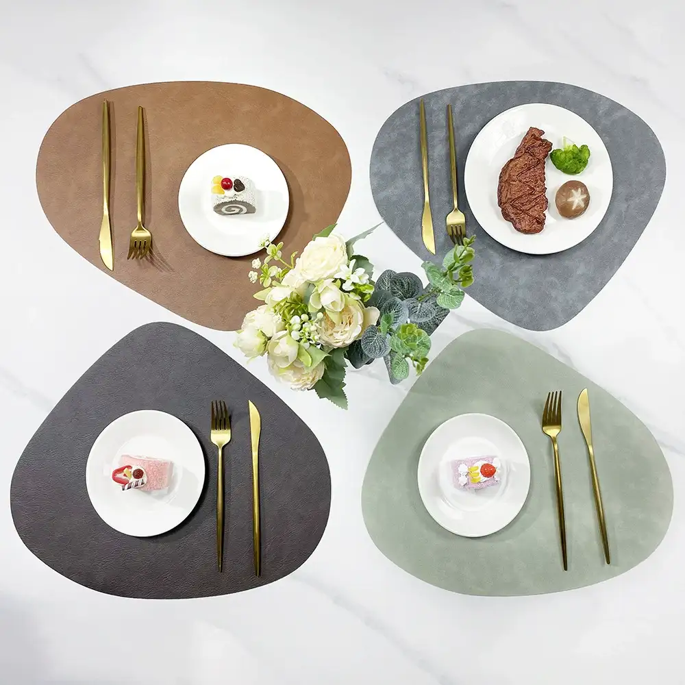 Wholesale Nordic Tear-Drop PU Leather Table Mats for Hotels