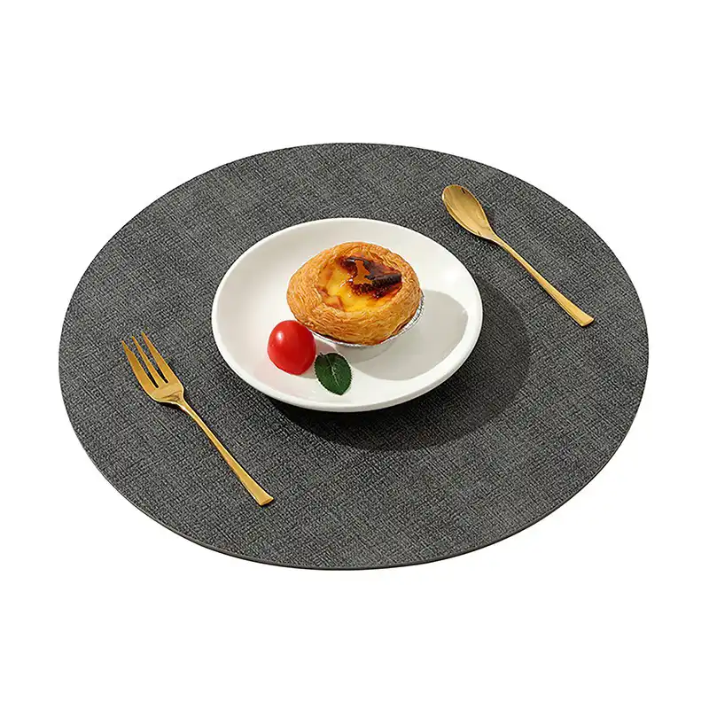 Round Linen-Textured Leather Placemats | Reversible5