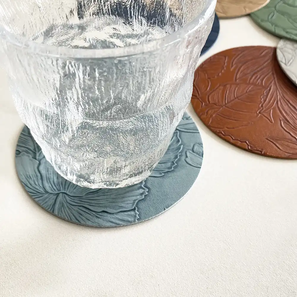 Wholesale custom logo genuine leather desktop coasters | Anti-slip and waterproof2