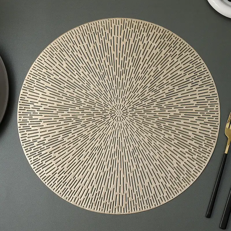 Wholesale round gold-colored perforated metal placemats | Heat resistant