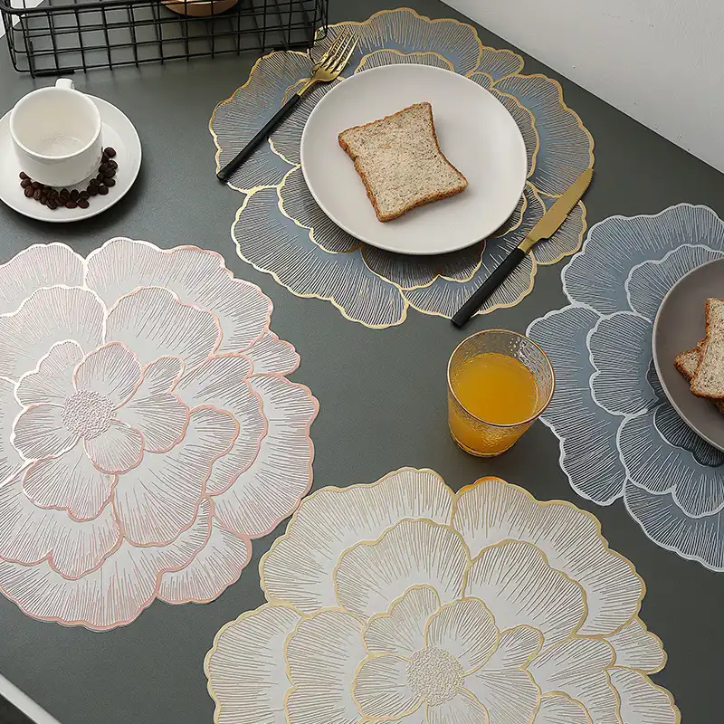 Wholesale Golden Peony Flower Pattern PVC Placemat | Heat Resistant3