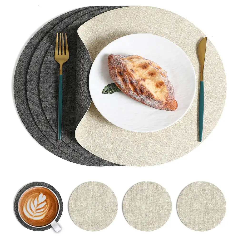 Nordic Round Two-Tone Leather Table Mats | Heat-Resistant