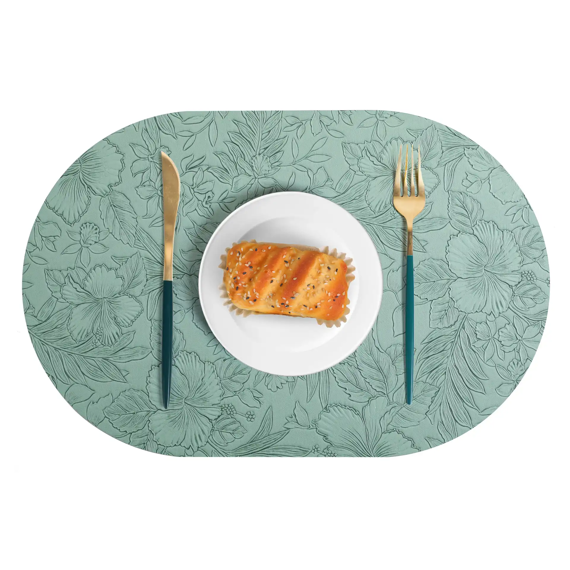 Wholesale Oval Floral PU Leather Placemats for Hotels5