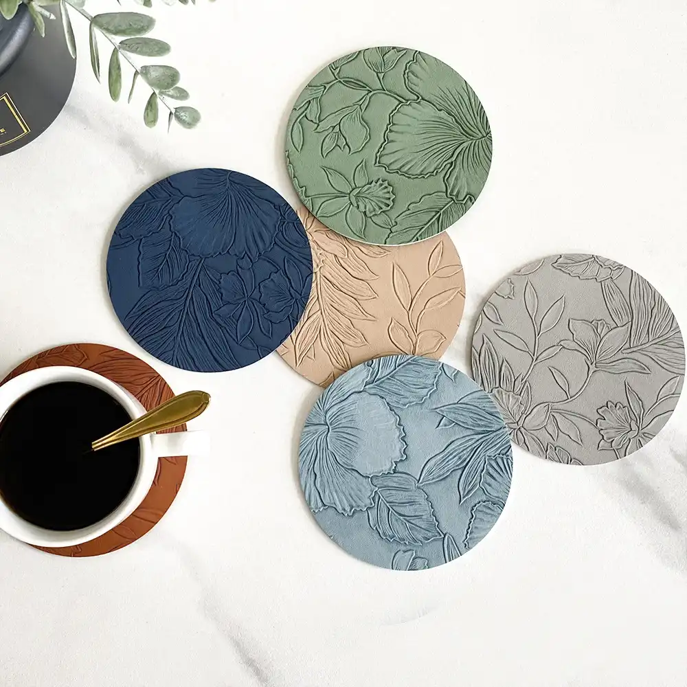 Wholesale custom logo genuine leather desktop coasters | Anti-slip and waterproof4