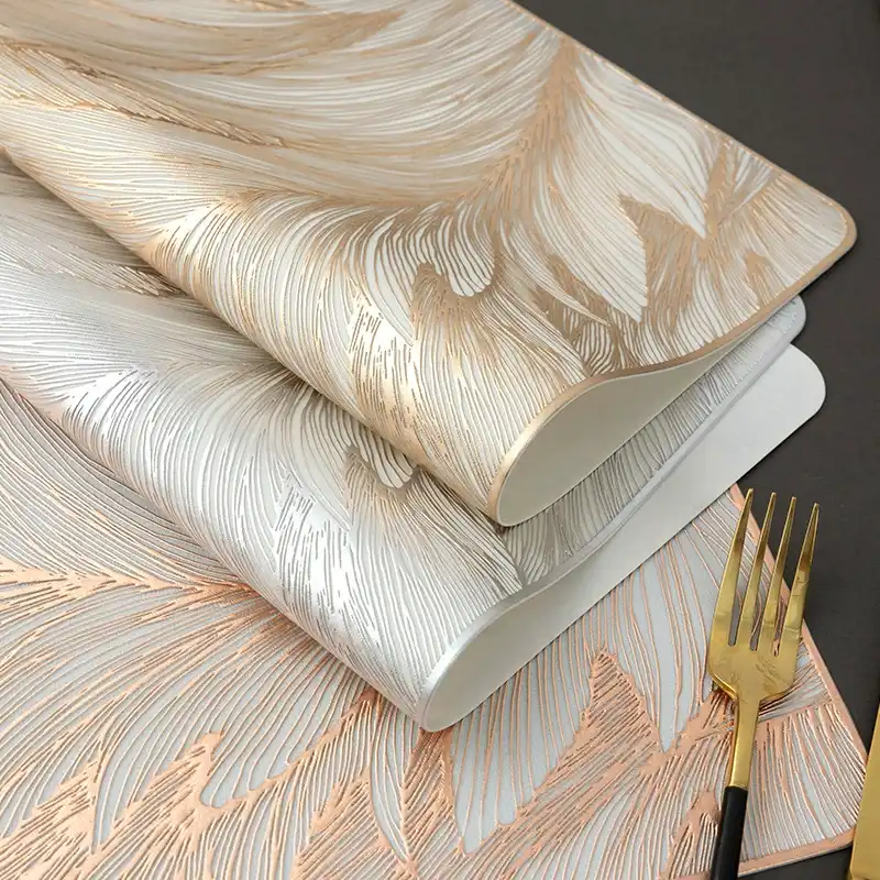 PVC Square Heat-Insulated Table Mat – Delicate Leaf Pattern4