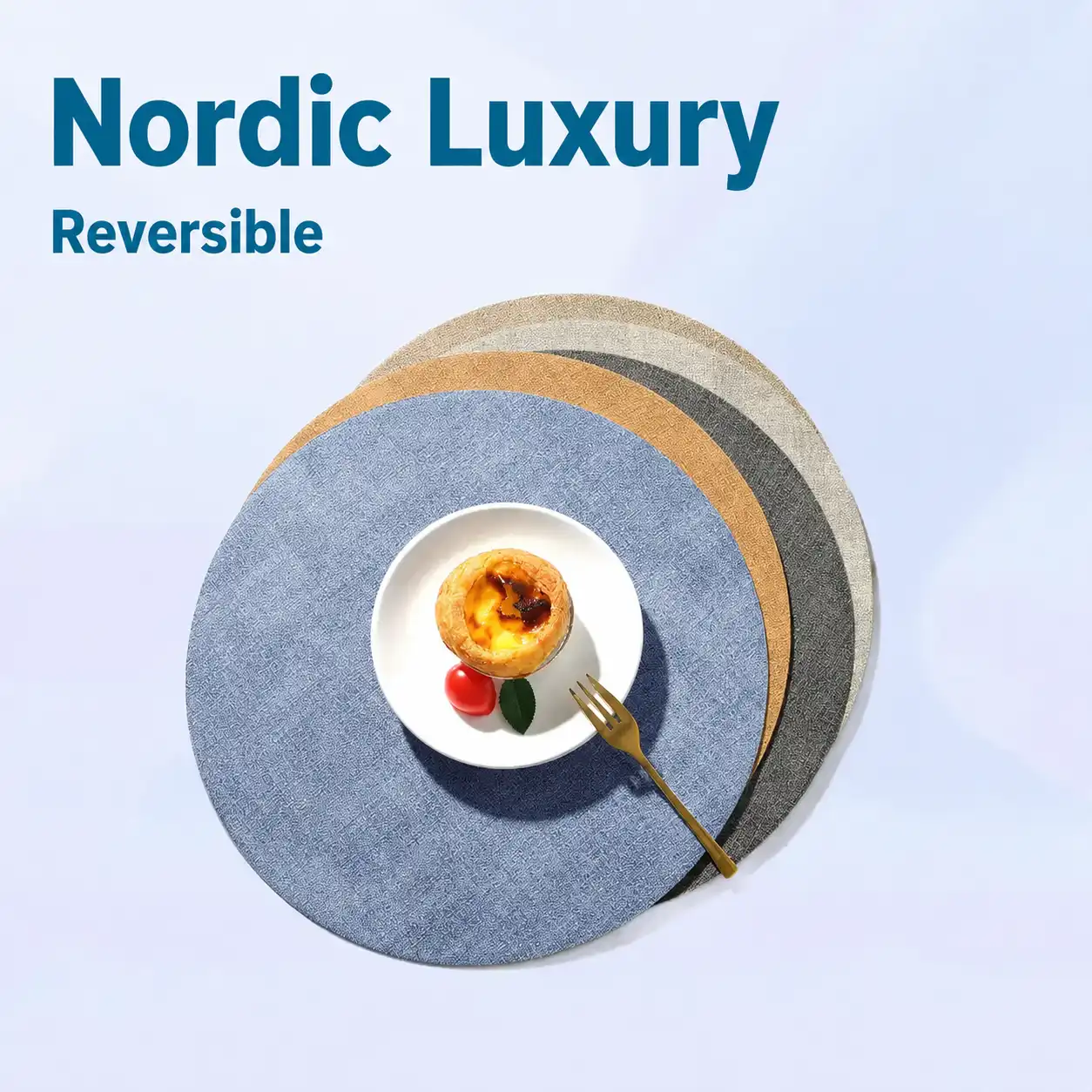 Round Linen-Texture Faux Leather Placemat with Edge Finish Options
