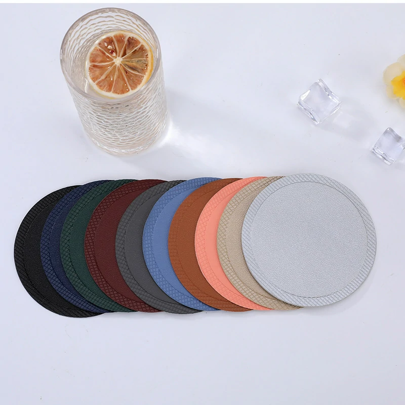 Double-Sided Round PVC Faux Leather Coaster4