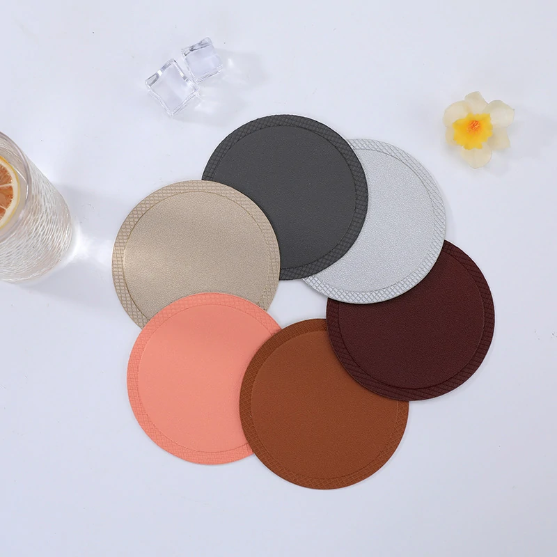 Double-Sided Round PVC Faux Leather Coaster