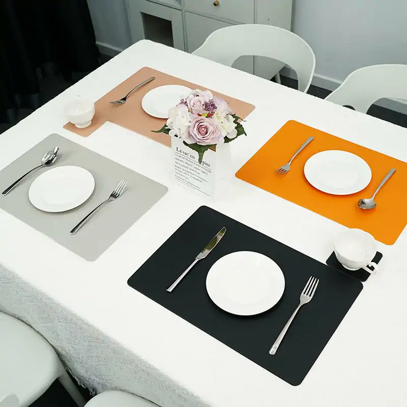 Fine-Grain Rectangular PVC Faux Leather Placemat2
