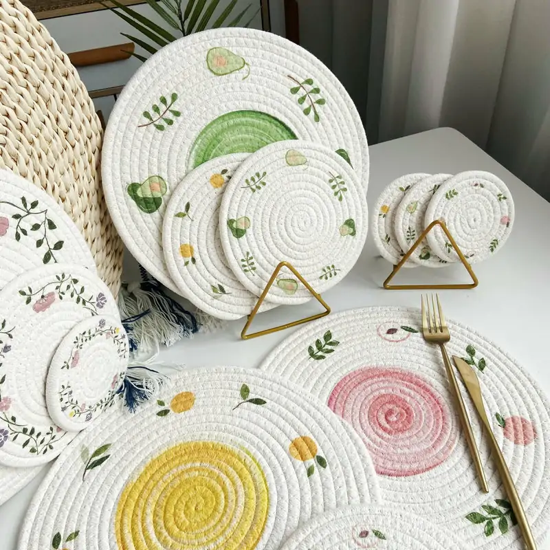 Printed Round Cotton Rope Placemat4