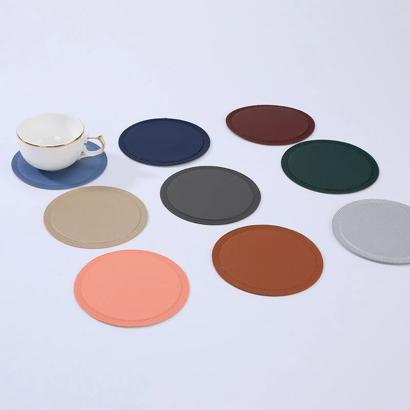 Double-Sided Round PVC Faux Leather Coaster2