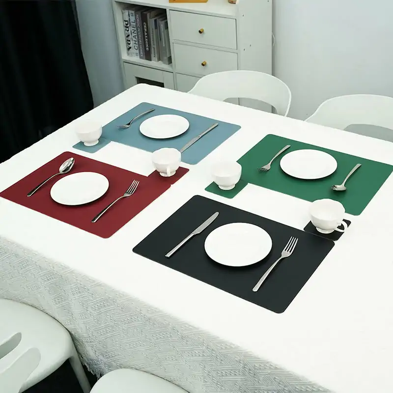 Fine-Grain Rectangular PVC Faux Leather Placemat3
