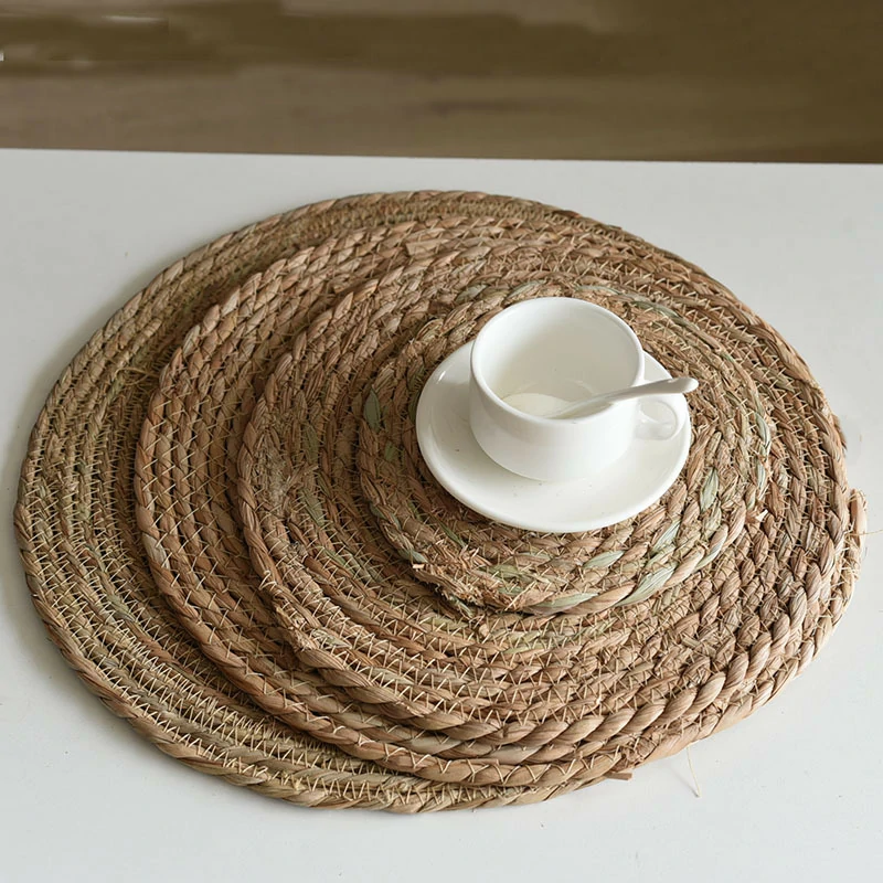 Round Natural Woven Grass Drink Coaster3