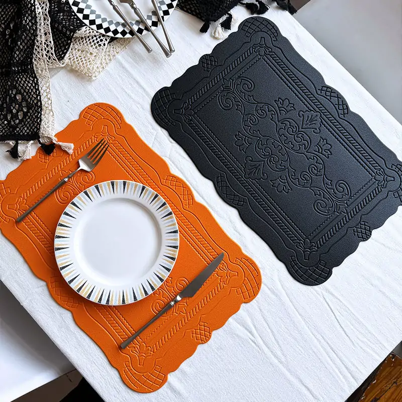 Embossed Vintage PVC Faux Leather Placemat4