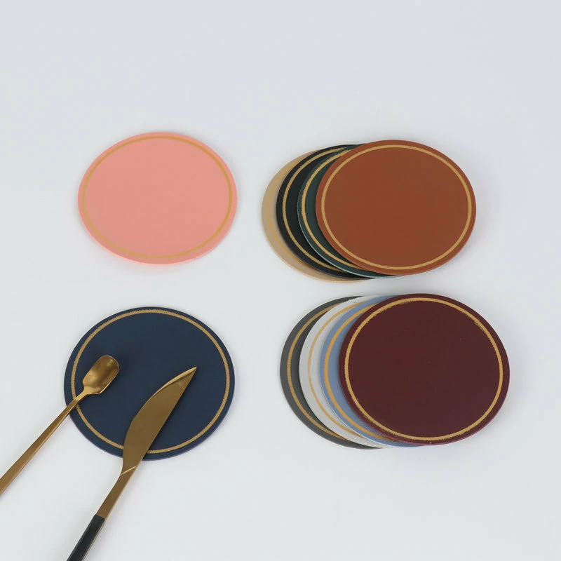Reversible Gold-Edge Round Faux Leather Coaster3
