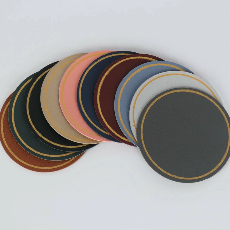 Reversible Gold-Edge Round Faux Leather Coaster2