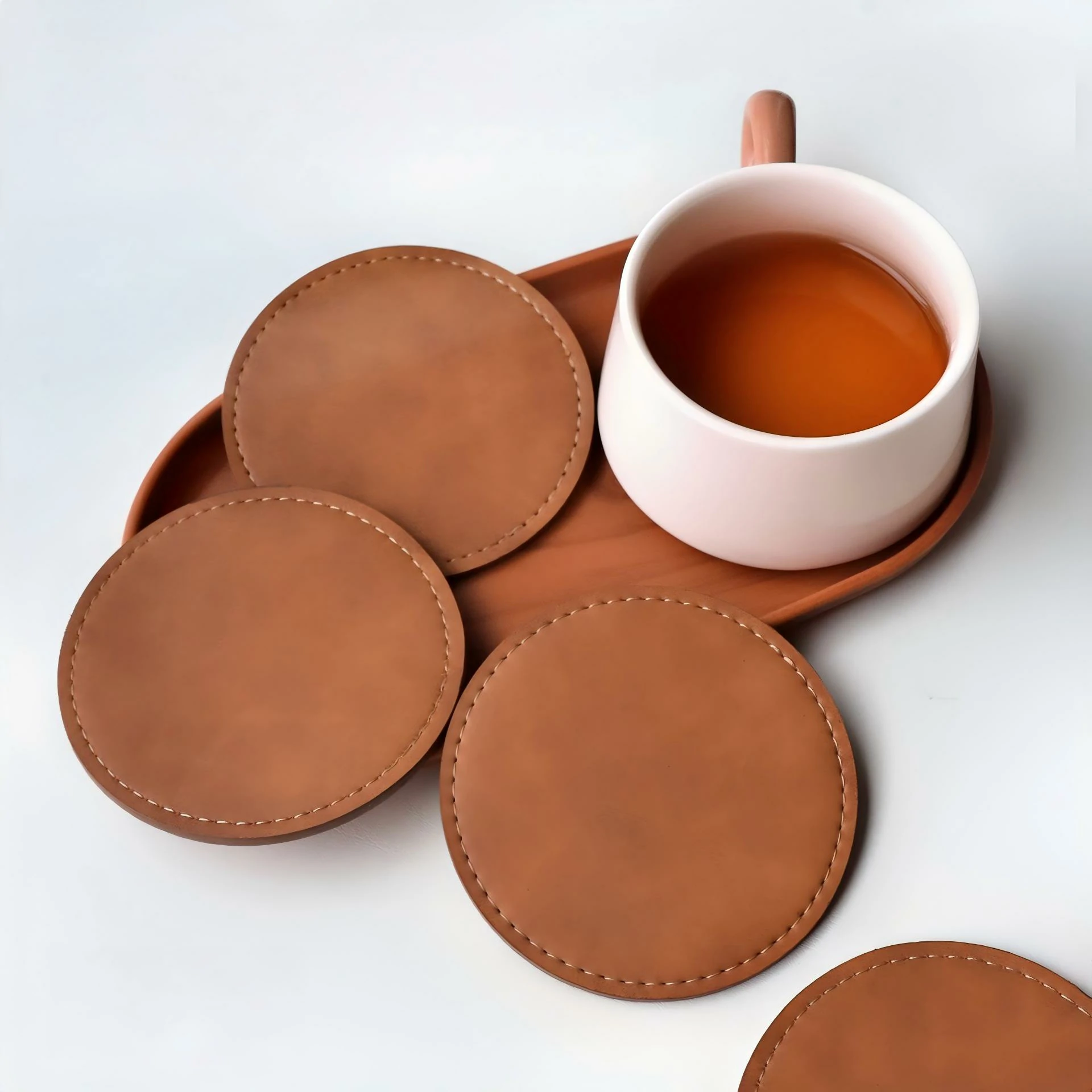 Thickened Stitched Round PVC Faux Leather Coaster Thickened Stitched Round PVC Faux Leather Coaster