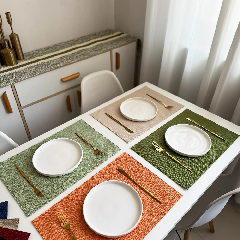 Coordinated Linen-Look Polyester Placemats and Table Runner