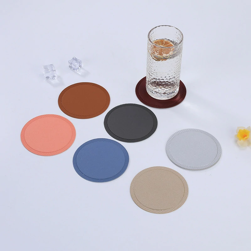 Double-Sided Round PVC Faux Leather Coaster3