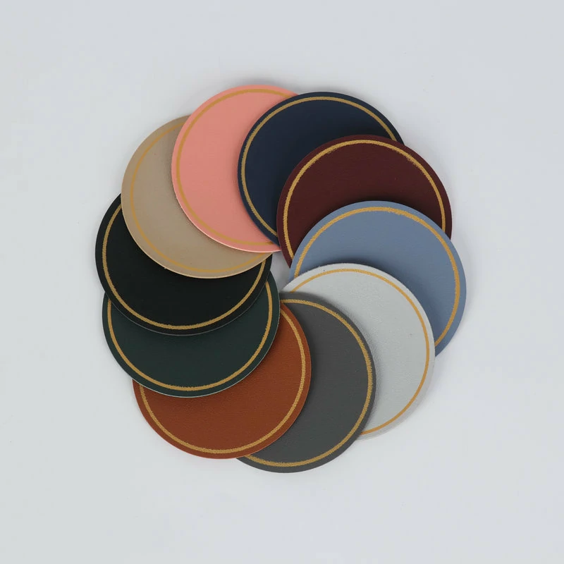 Reversible Gold-Edge Round Faux Leather Coaster