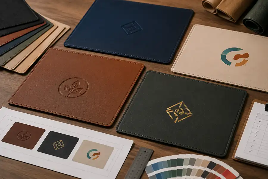 custom leather placemat logo options